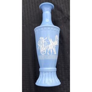 Jim Beam blue glass 14" bottle decanter with Roman soldiers chariot vase 1960’s